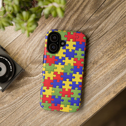 Colorful Puzzle Phone Case, Autism Awareness Jigsaw Design, Tough Protective Case, iPhone & Samsung Case, Vibrant Puzzle Pattern