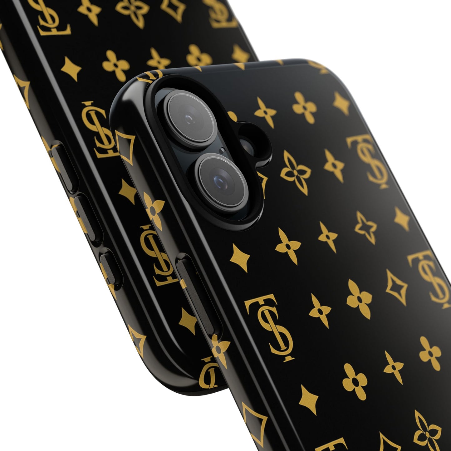 Gold Monogram Pattern Tough Phone Case | Black & Gold Luxury Design for Iphone, Samsung Galaxy and Pixel
