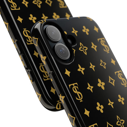 Gold Monogram Pattern Tough Phone Case | Black & Gold Luxury Design for Iphone, Samsung Galaxy and Pixel