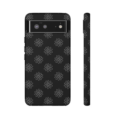 Black Daisy Floral Phone Case – Slim Protective Tough Case for Iphone, Samsung Galaxy and Pixel