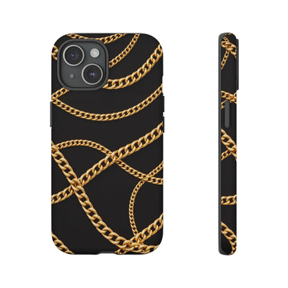 Luxury Gold Chain Phone Case – Black Designer Style Tough Protective Cover for Iphone, Samsung Galaxy and Pixel
