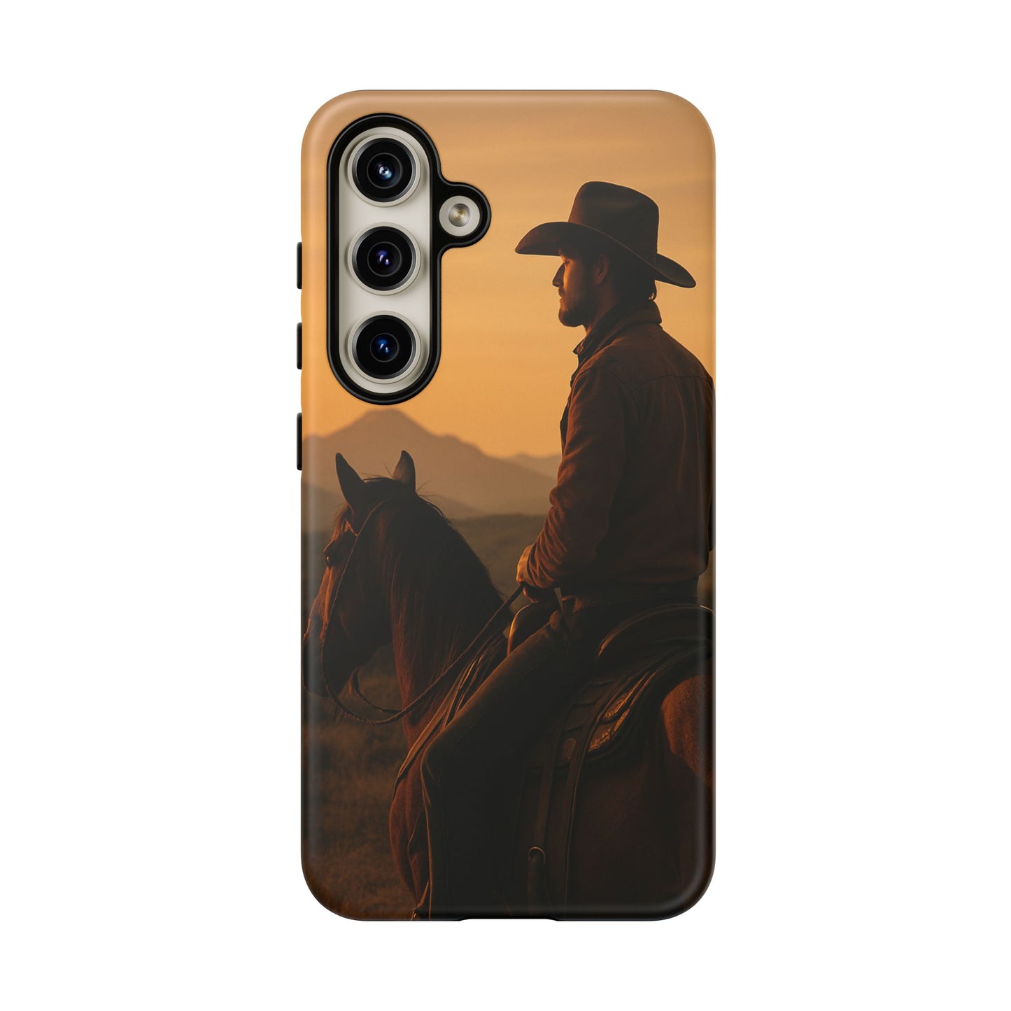 Western Cowboy Sunset Phone Case | Horse Rider Desert Aesthetic Tough Protective Case
