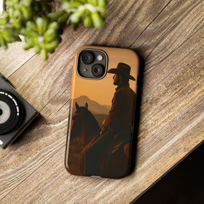 Western Cowboy Sunset Phone Case | Horse Rider Desert Aesthetic Tough Protective Case