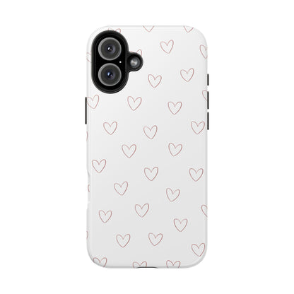 Hand-Drawn Hearts Tough Phone Case | Minimal Pink Heart Pattern