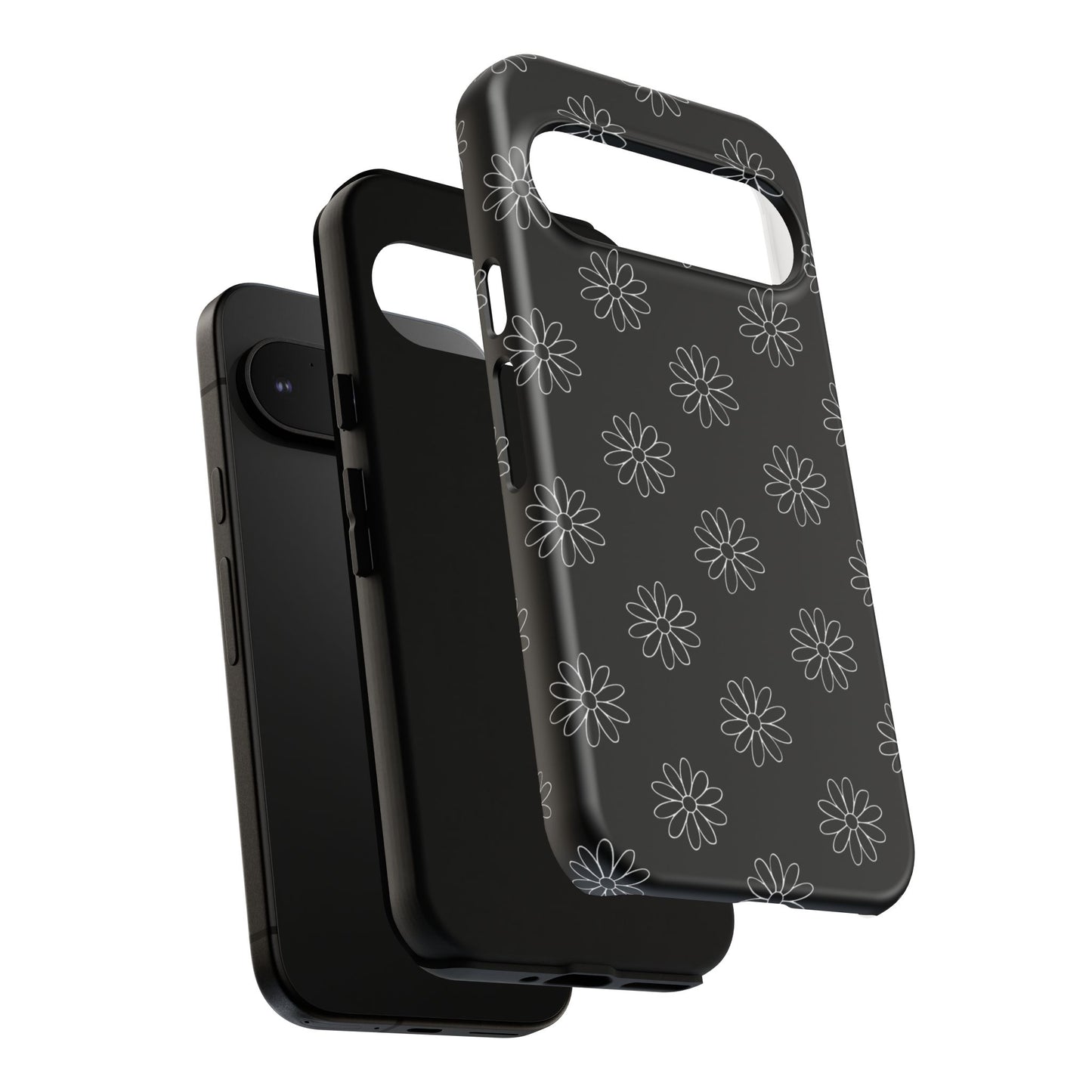 Black Daisy Floral Phone Case – Slim Protective Tough Case for Iphone, Samsung Galaxy and Pixel