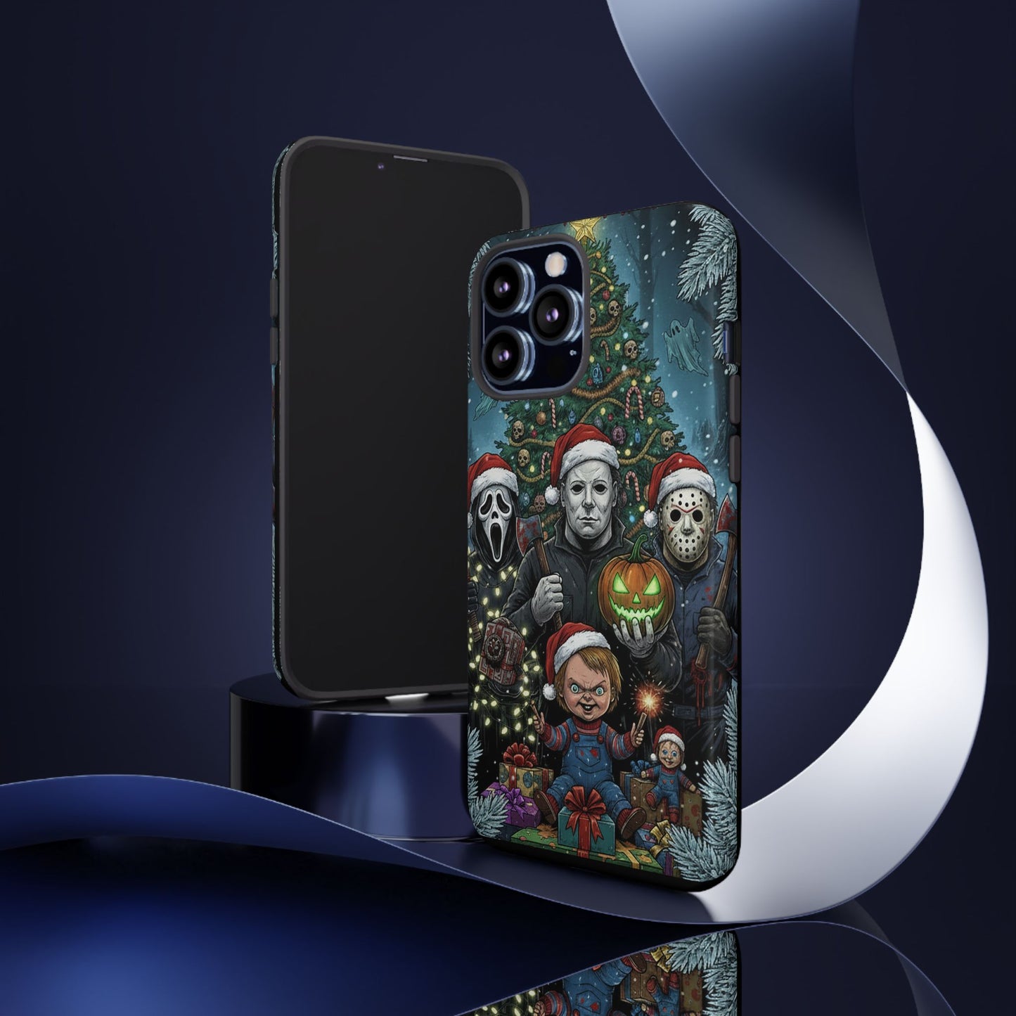 Christmas Horror Phone Case – Festive Slasher Collage Tough Case (iPhone, Samsung, Pixel)