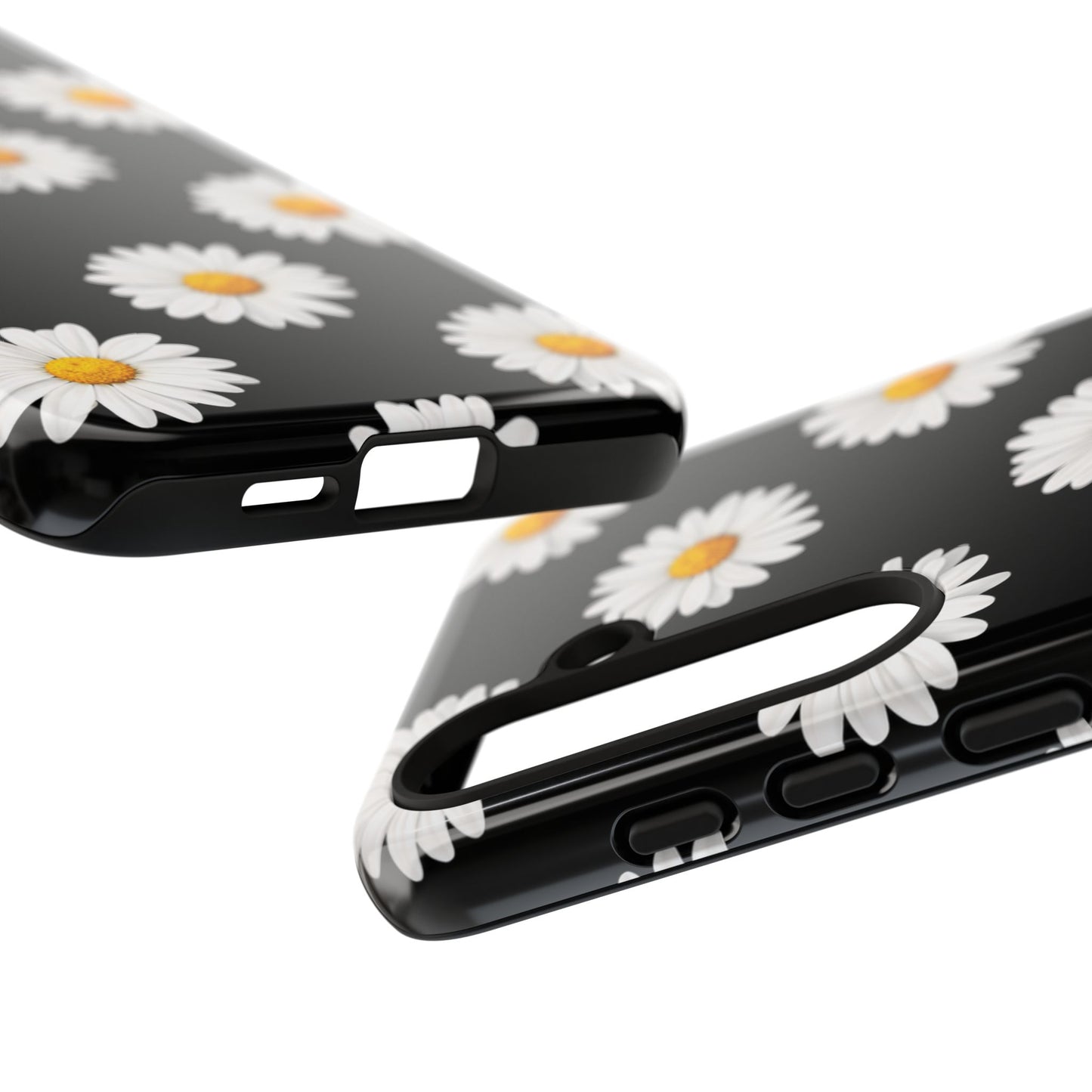 Black Daisy Floral Tough Phone Case – Cute Protective Cover for Iphone, Samsung Galaxy and Pixel