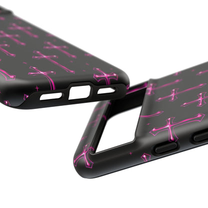 Neon Pink Cross Pattern Phone Case | Tough Protective Case for Iphone, Samsung Galaxy and Pixel
