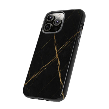 Black Marble Phone Case with Gold Veins – Luxury Minimal Aesthetic Tough Case