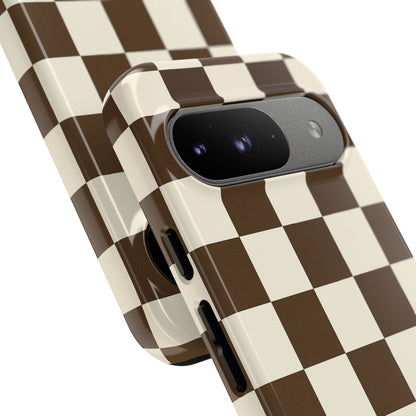 Mocha Checkerboard Phone Case | Neutral Aesthetic Checkered iPhone & Samsung Tough Case