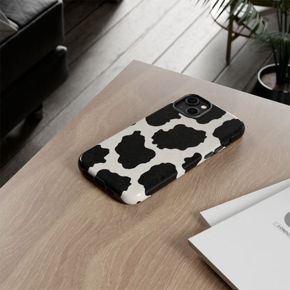 Black & White Cow Print Phone Case | Western Aesthetic iPhone & Samsung Tough Case