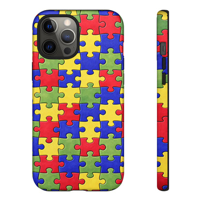 Colorful Puzzle Phone Case, Autism Awareness Jigsaw Design, Tough Protective Case, iPhone & Samsung Case, Vibrant Puzzle Pattern