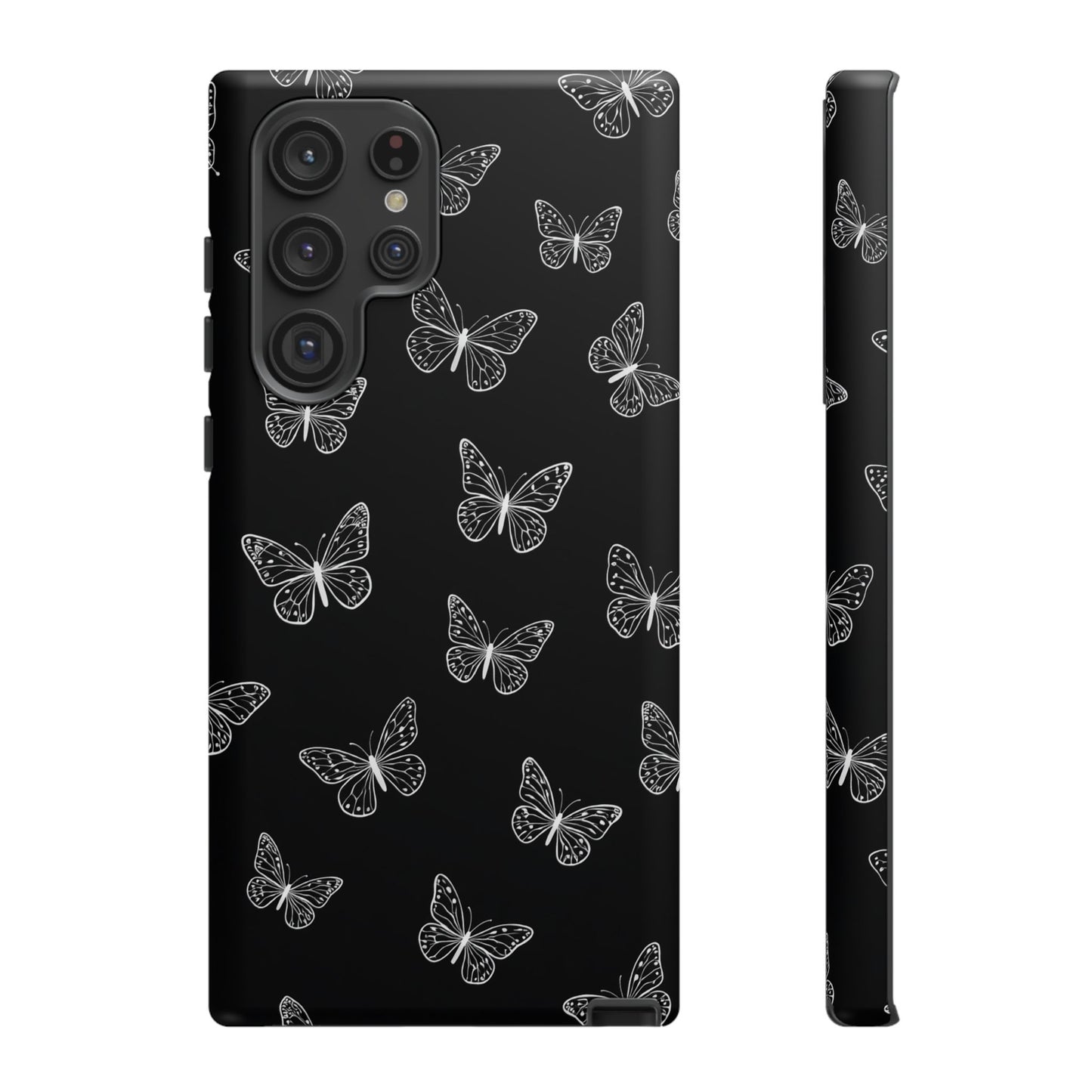 White Butterfly Pattern Phone Case – Dark Aesthetic Monochrome Tough Cover