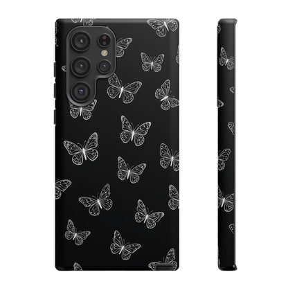 White Butterfly Pattern Phone Case – Dark Aesthetic Monochrome Tough Cover