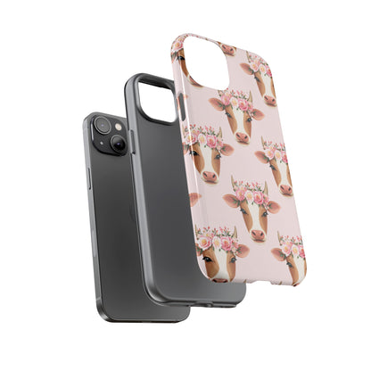Floral Cow Phone Case – Cute Pink Cow Print Tough Protective Case for Iphone, Samsung Galaxy and Pixel