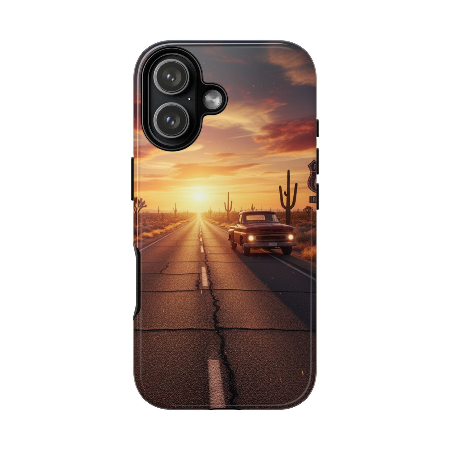 Route 66 Sunset Desert Highway Phone Case – Road Trip Travel Aesthetic Tough Case