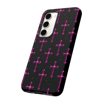 Neon Pink Cross Pattern Phone Case | Tough Protective Case for Iphone, Samsung Galaxy and Pixel