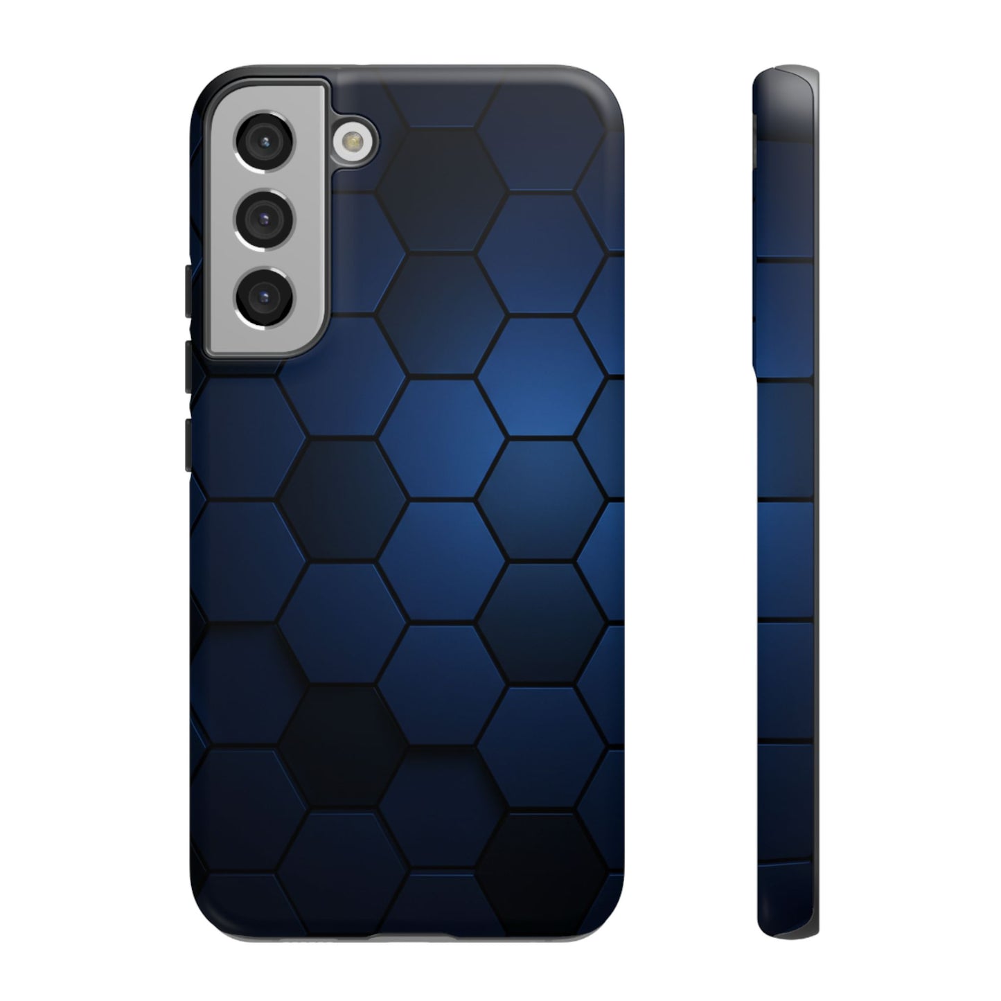 Blue Hexagon Gradient Phone Case | Honeycomb Geometric Tech Aesthetic | Minimalist Tough Case for iPhone & Samsung