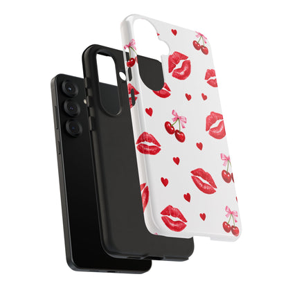 Red Lips & Cherry Phone Case – Y2K Retro Aesthetic Tough Cover