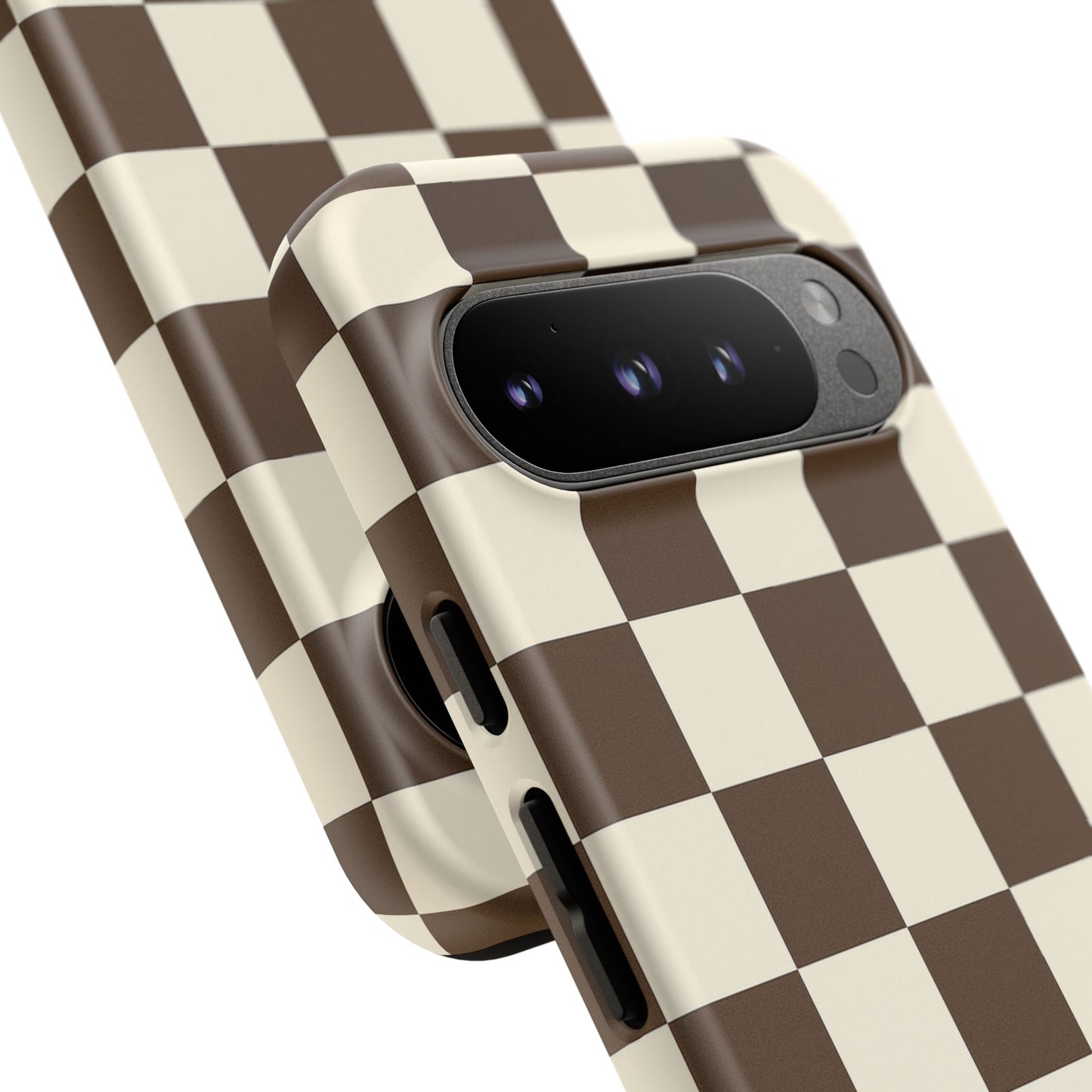 Mocha Checkerboard Phone Case | Neutral Aesthetic Checkered iPhone & Samsung Tough Case
