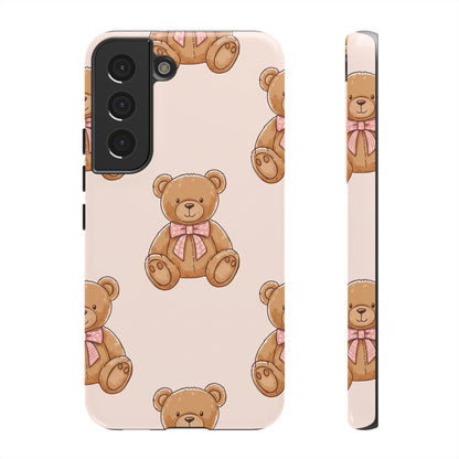 Teddy Bear Phone Case | Cute Coquette Aesthetic Pink Bear Pattern Case | Kawaii Soft Girl iPhone & Samsung Tough Protective Case