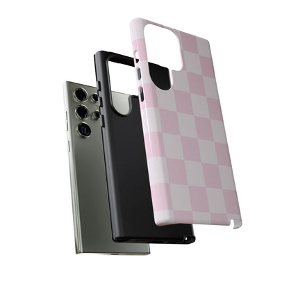 Light Pink Checkerboard Phone Case | Pastel Aesthetic Checkered iPhone & Samsung Tough Case