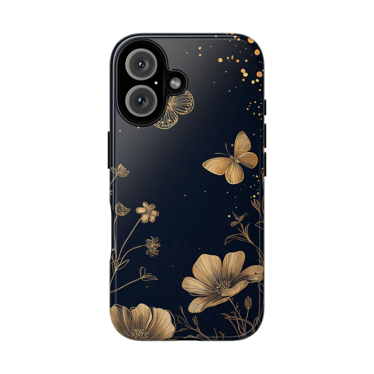 Gold Floral Butterfly Phone Case, Dark Aesthetic Botanical, Elegant Black Luxury iPhone Samsung Cover