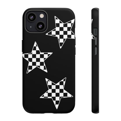 Checkered Star Tough Phone Case – Black Retro Graphic Protective Cover for Iphone, Samsung Galaxy and Pixel