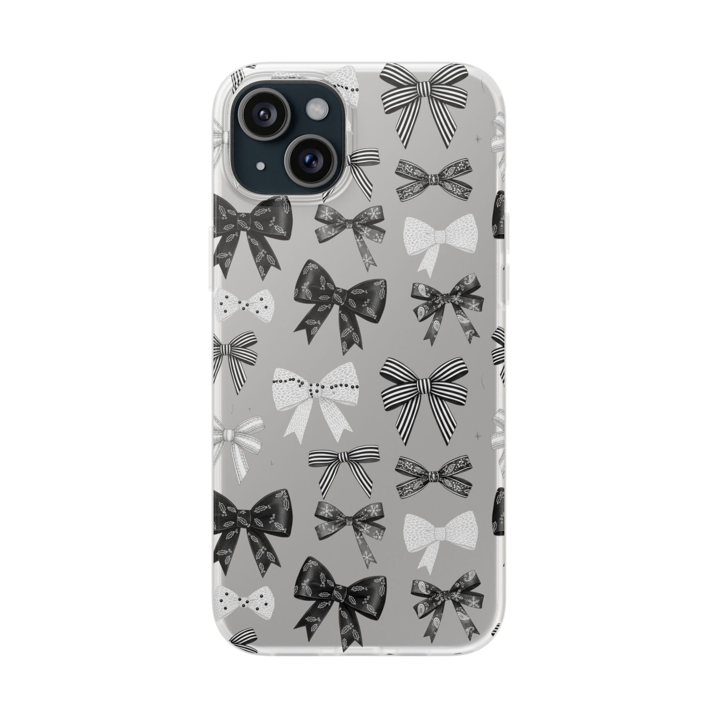 Black & White Bow Pattern Phone Case | Minimal Coquette Flexi Case