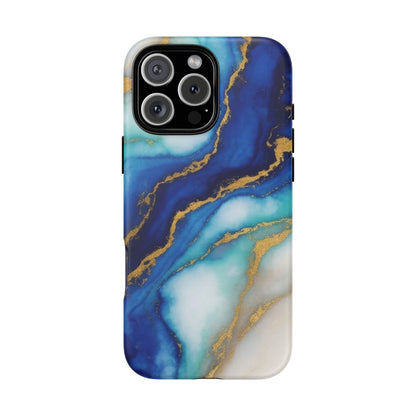 Blue & Gold Marble Phone Case – Luxury Resin Art Tough Case (iPhone, Samsung, Pixel)