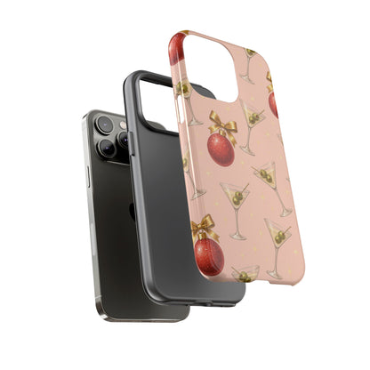 Cocktail Ornament Phone Case – Pink Martini & Cherry Pattern | Glossy or Matte for Iphone, Samsung Galaxy and Pixel