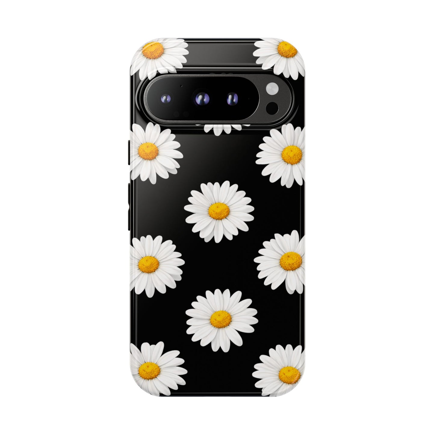 Black Daisy Floral Tough Phone Case – Cute Protective Cover for Iphone, Samsung Galaxy and Pixel