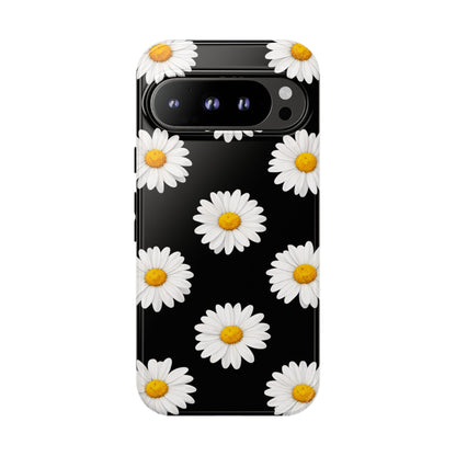 Black Daisy Floral Tough Phone Case – Cute Protective Cover for Iphone, Samsung Galaxy and Pixel