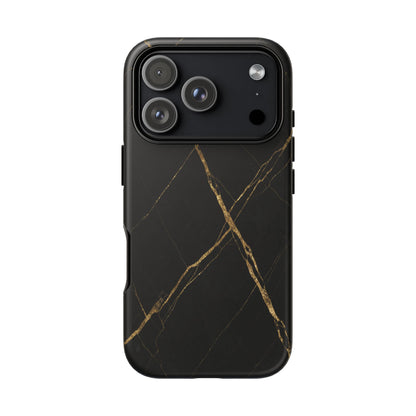 Black Marble Phone Case with Gold Veins – Luxury Minimal Aesthetic Tough Case