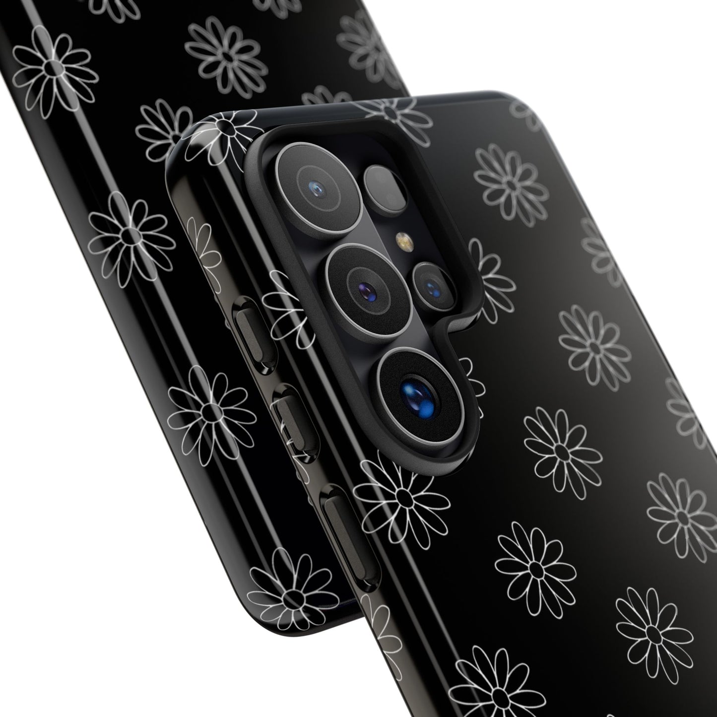 Black Daisy Floral Phone Case – Slim Protective Tough Case for Iphone, Samsung Galaxy and Pixel