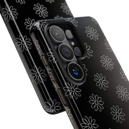 Black Daisy Floral Phone Case – Slim Protective Tough Case for Iphone, Samsung Galaxy and Pixel