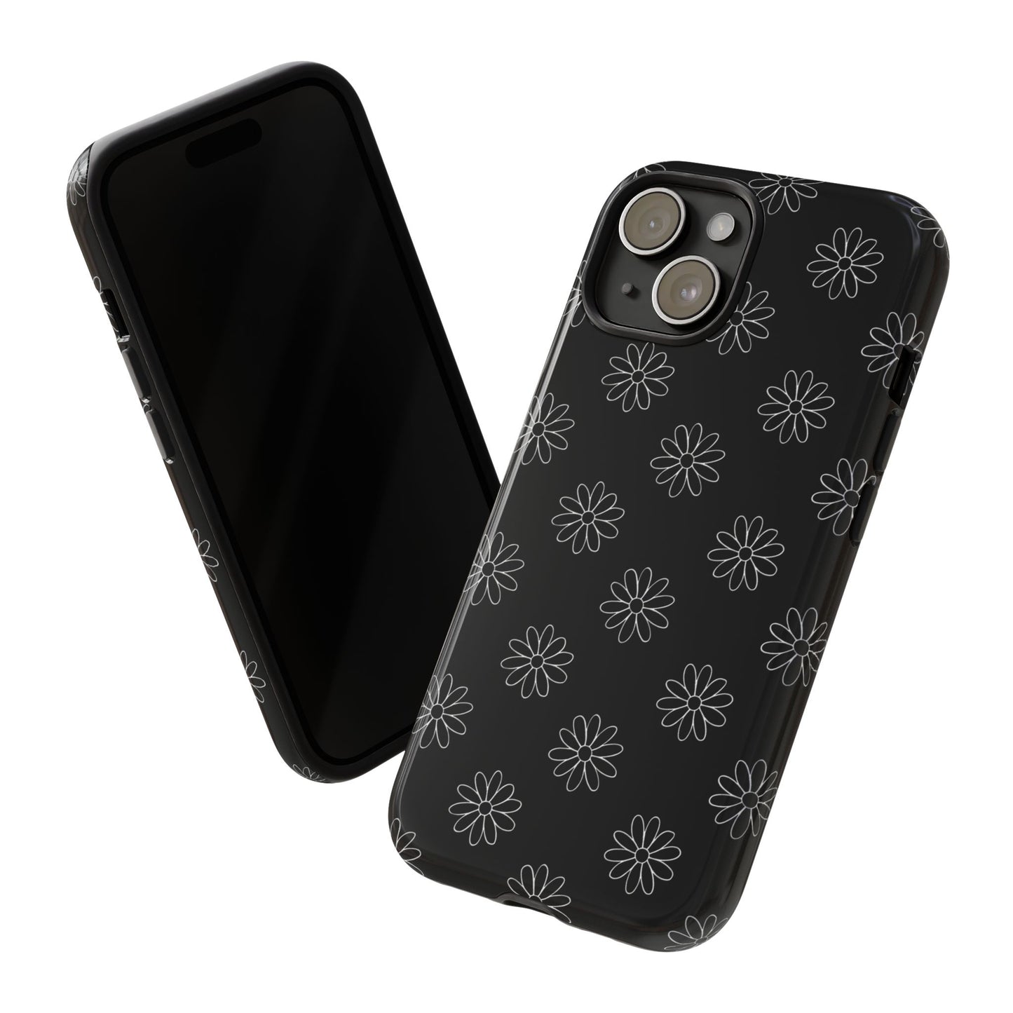 Black Daisy Floral Phone Case – Slim Protective Tough Case for Iphone, Samsung Galaxy and Pixel
