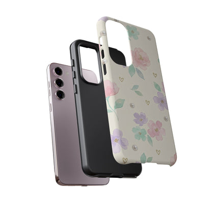 Pastel Floral Phone Case – Coquette Watercolor Flower Hearts Tough Case (iPhone, Samsung, Pixel)