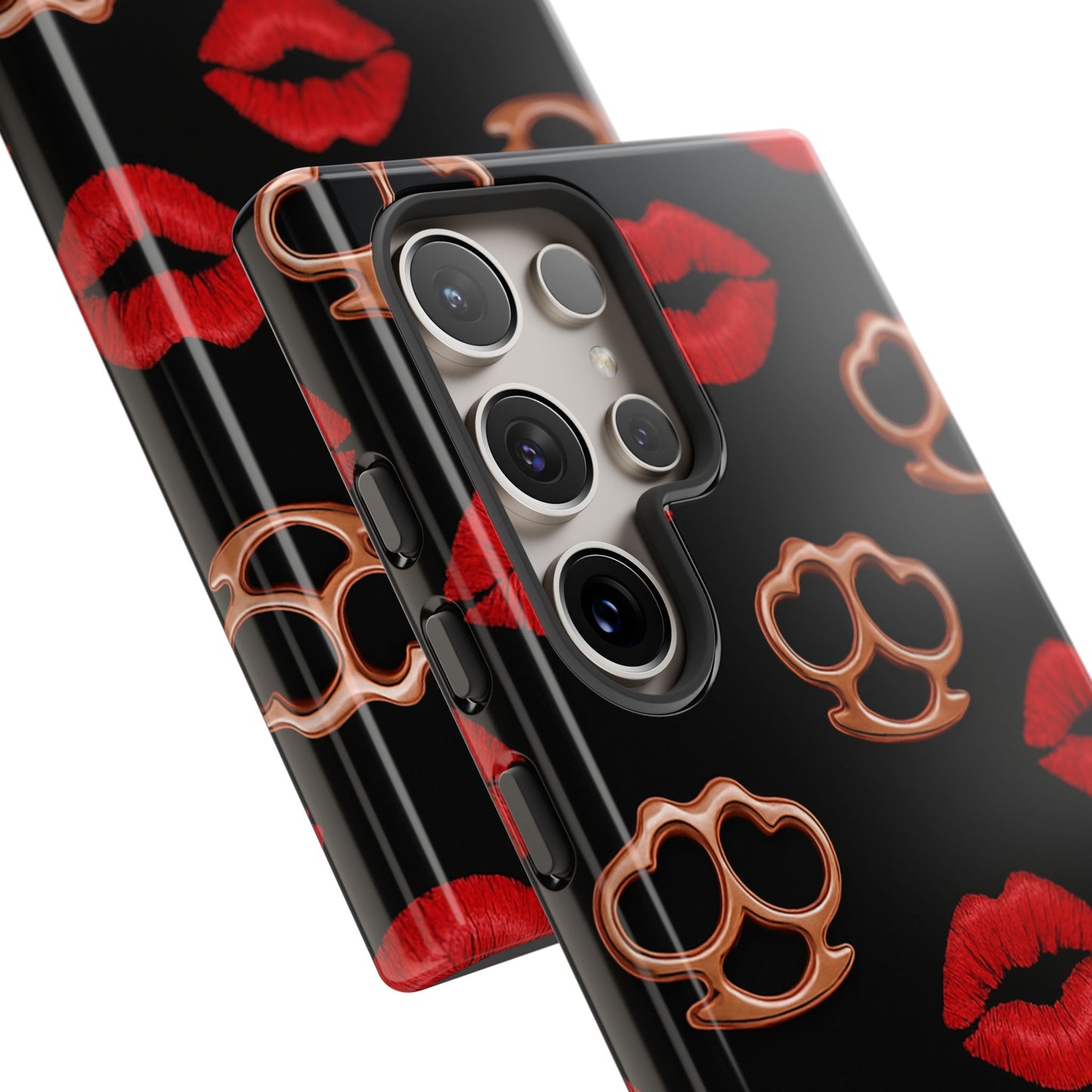 Red Lipstick & Knuckle Duster Phone Case | Bold Kiss Print Tough Protective Cover for Iphone, Samsung Galaxy and Pixel