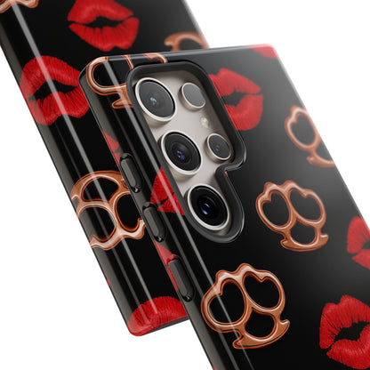 Red Lipstick & Knuckle Duster Phone Case | Bold Kiss Print Tough Protective Cover for Iphone, Samsung Galaxy and Pixel