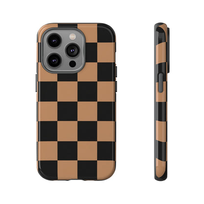Brown Checkered Phone Case | Aesthetic Checkerboard iPhone & Samsung Tough Case