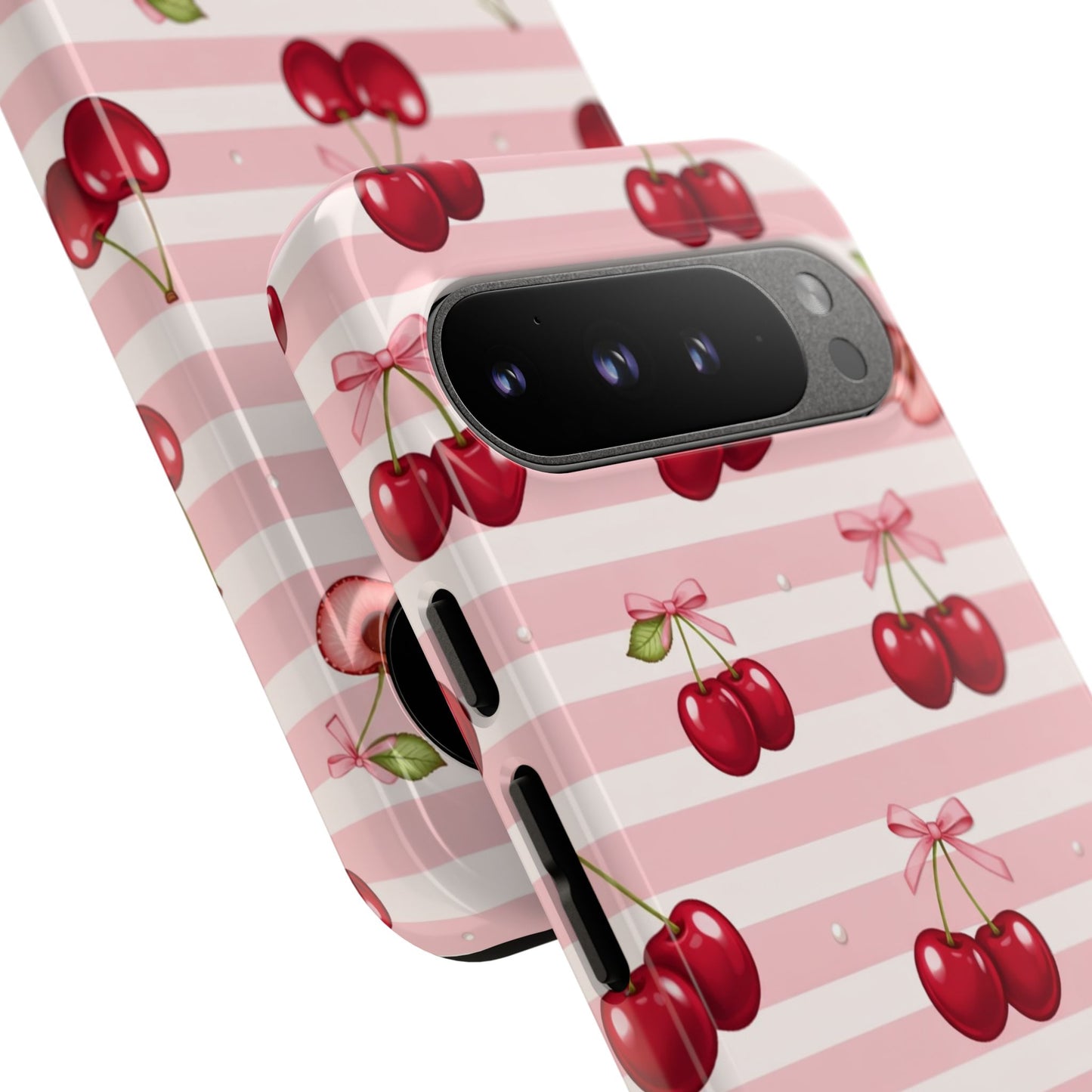 Coquette Cherry Bow Phone Case | Cute Pink Aesthetic Cherry Pattern Tough Case for iPhone & Samsung