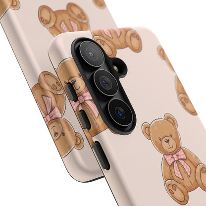 Teddy Bear Phone Case | Cute Coquette Aesthetic Pink Bear Pattern Case | Kawaii Soft Girl iPhone & Samsung Tough Protective Case