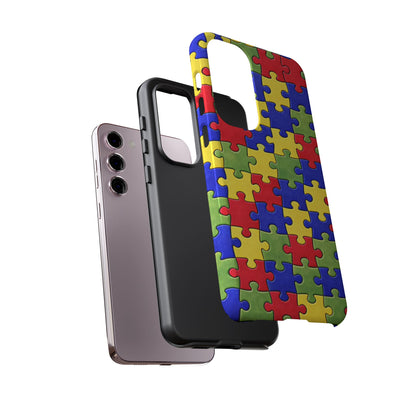 Colorful Puzzle Phone Case, Autism Awareness Jigsaw Design, Tough Protective Case, iPhone & Samsung Case, Vibrant Puzzle Pattern