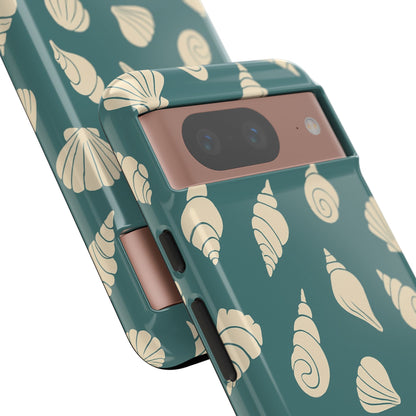 Seashell Pattern Phone Case | Teal Coastal Shells Tough Case for Iphone, Samsung Galaxy and Pixel