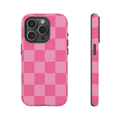 Pink Checkerboard Phone Case – Cute Aesthetic Tough Case for iPhone & Samsung