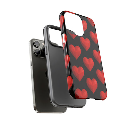 Red Heart Phone Case – Geometric Heart Pattern Tough Case (Black)