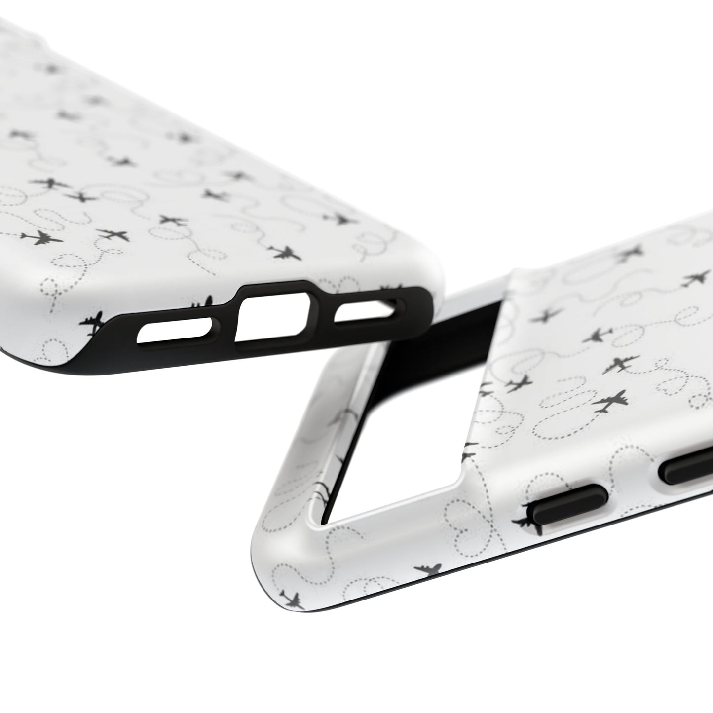 Minimal Paper Airplane Pattern Phone Case – Black White Aesthetic Tough Cover