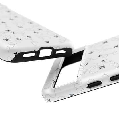 Minimal Paper Airplane Pattern Phone Case – Black White Aesthetic Tough Cover