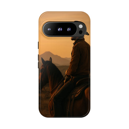 Western Cowboy Sunset Phone Case | Horse Rider Desert Aesthetic Tough Protective Case